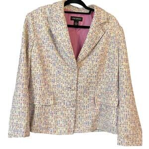 Lane Bryant Tweed Blazer 20W Multicolor Boucle Pink Lining Plus Size EUC